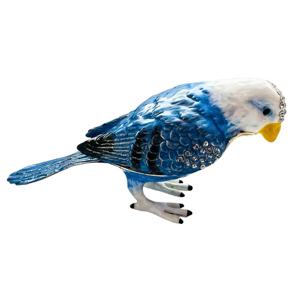 Vintage Bird Enamel Rhinestone Crystals Embellished Hunge Trinket Box